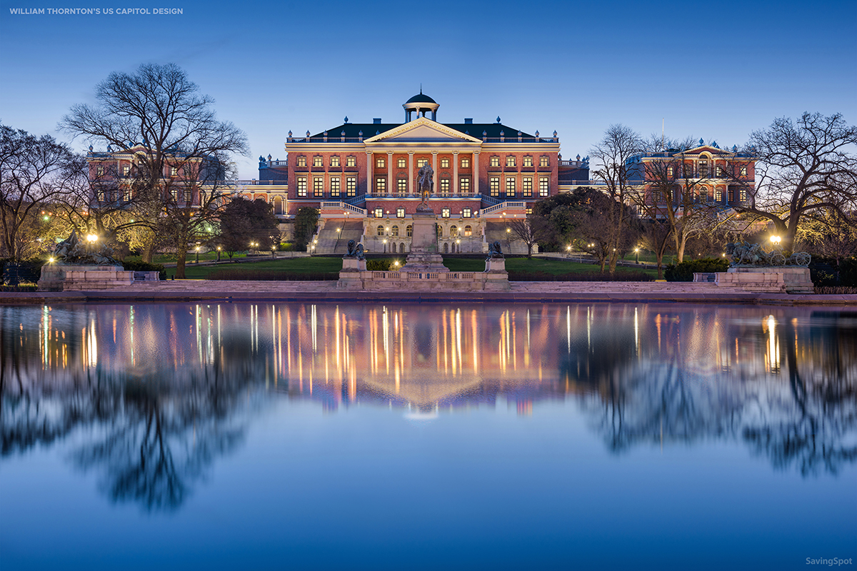 A recreation of what the US Capitol building would have looked like if they chose William Thorton's design