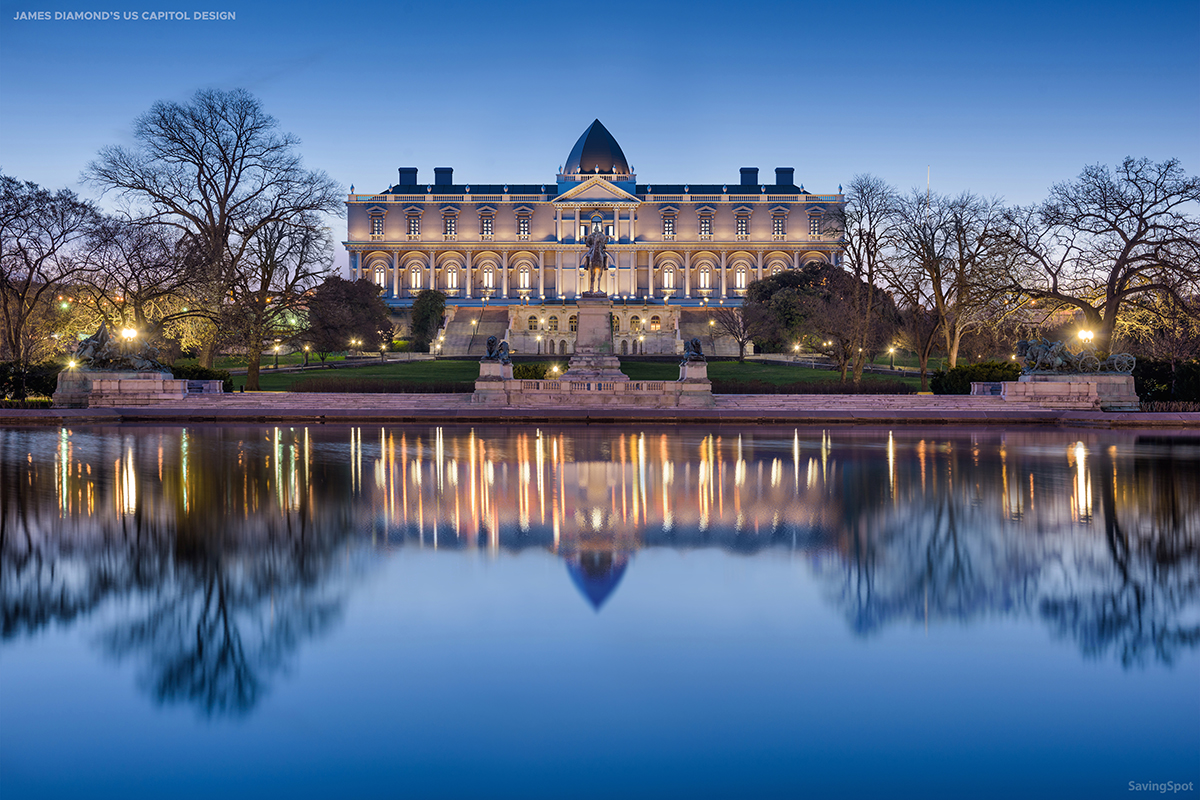 A recreation of what the US Capitol building would have looked like if they chose James Diamond’ design